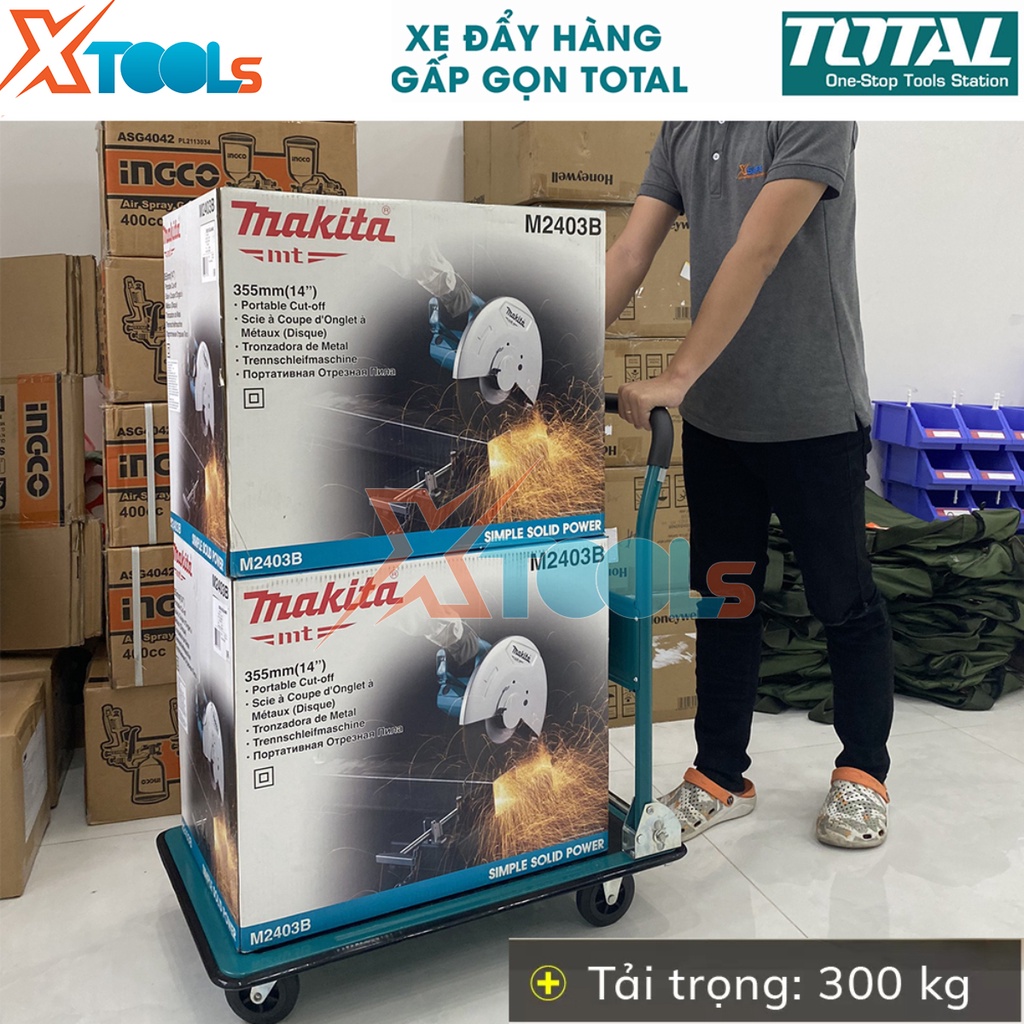 Xe đẩy hàng gấp gọn TOTAL tải trọng 150kg và 300kg, xe đẩy sàn 100% bằng thép, tay cầm gấp gọn, có miếng chống trơn