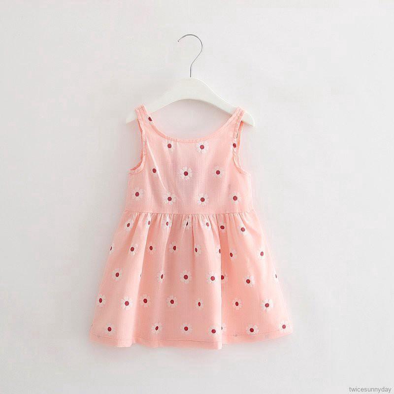 Đầm vải cotton in hoa cho bé gái