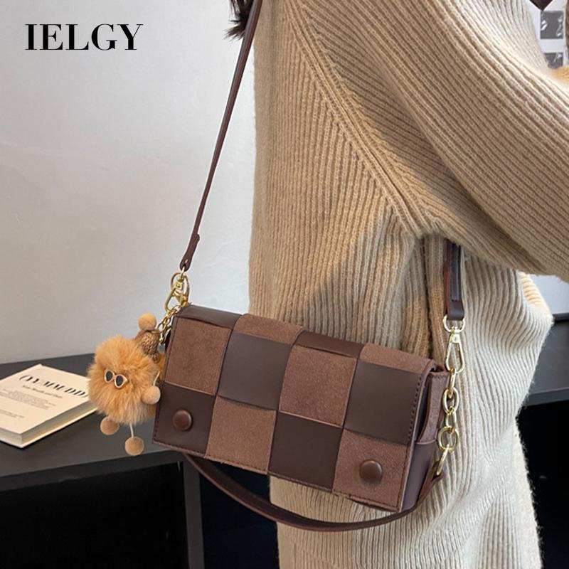 Túi đeo chéo IELGY kiểu chữ nhật nhỏ thiết kế đơn giản màu sắc tương phản cho nữ