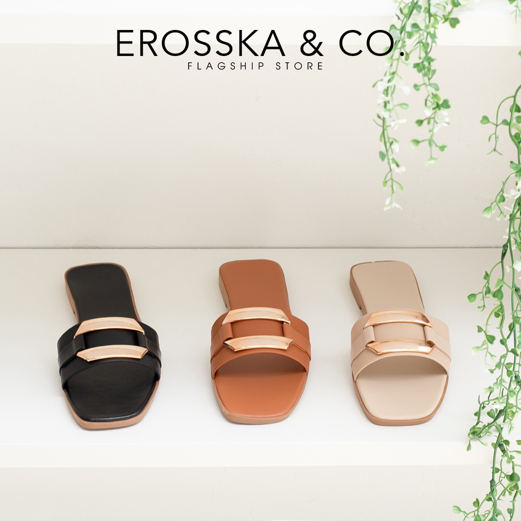 Erosska - Dép nữ thời trang Erosska 2022 quai ngang phối khóa màu nude _ DE053