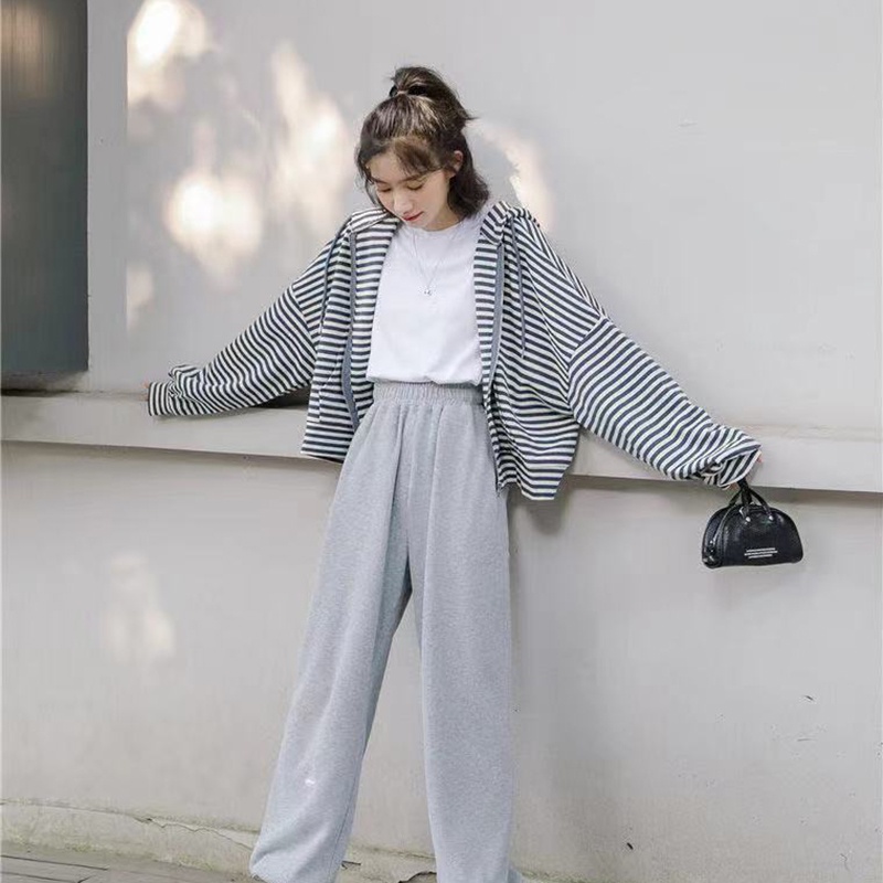 IELGY  Áo sweatshirt Dáng Rộng Tay Dài Kẻ Sọc Kích Thước Lớn Thời Trang Cho Nữ