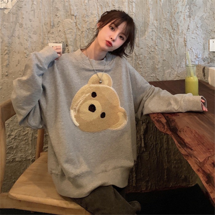 Áo Sweater Form Rộng In Hình Gấu Phong Cách Hàn Quốc Cho Cặp Đôi