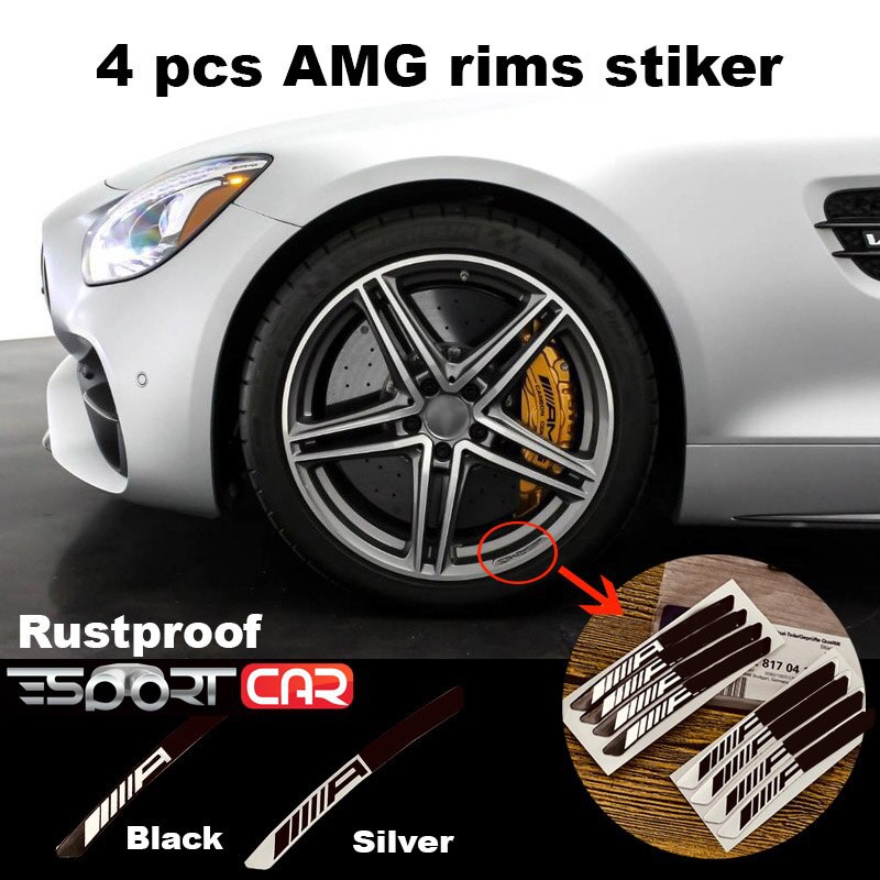 Set 4 Miếng Dán Logo Bằng Nhôm Trang Trí Bánh Xe Hơi Mercedes-benz AMG