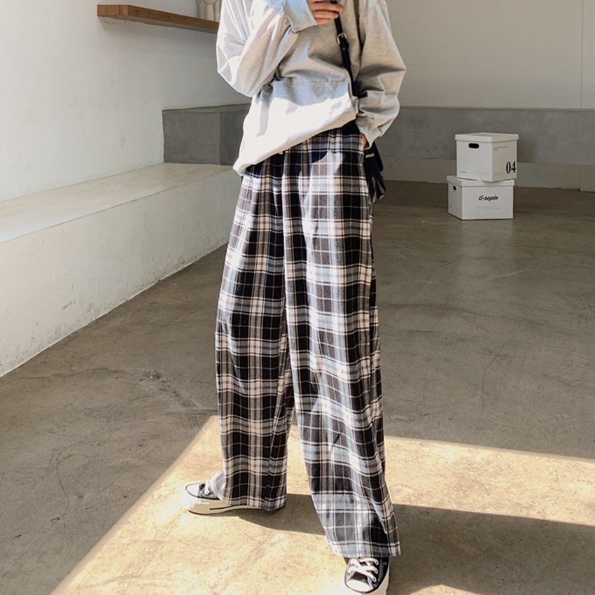 SUXI Quần ống rộng Họa Tiết Sọc Caro Phong Cách Cổ Điển Thời Trang Xuân Hè Cho Nam Và Nữ