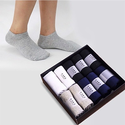 Hộp 10 Đôi vớ chống hôi chân  tất cổ ngắn sợi tre dày mềm mại co dãn phù hợp size cỡ chân từ 38 - 44