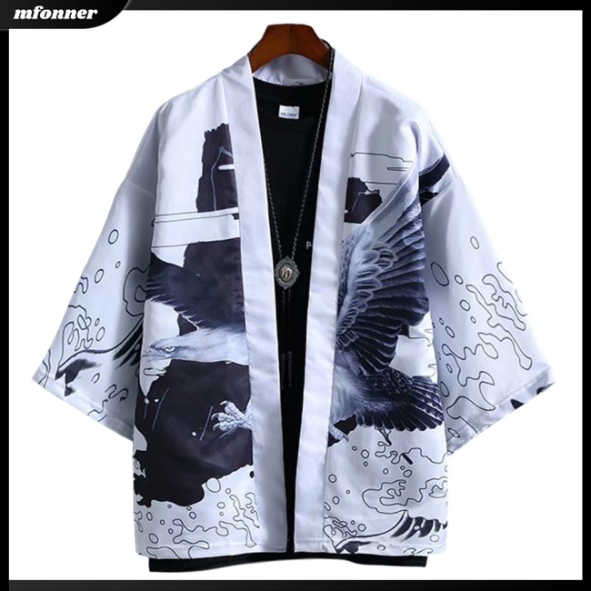 Áo Khoác Kimono Dáng Rộng Không Nút In Họa Tiết Cá Tính Dành Cho Nam