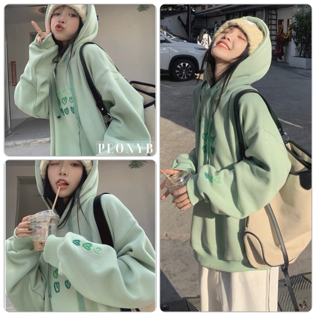 Sweater nỉ form rộng tay phồng mũ 2 lớp kiểu dáng nổi bật hàn quốc peonyb