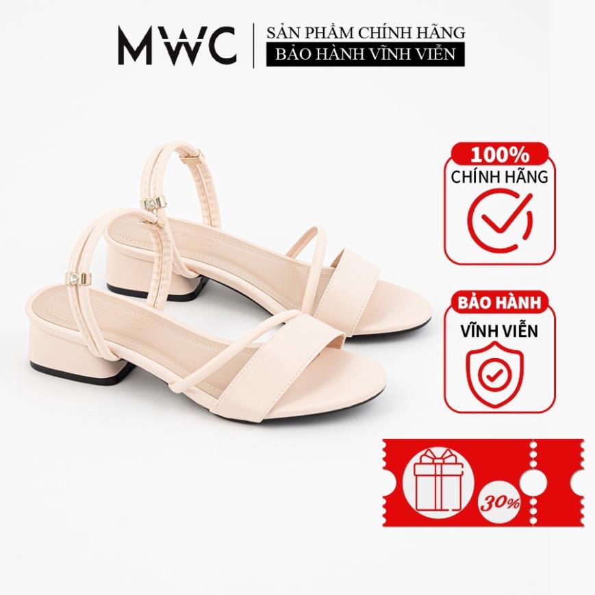 🕹 Giày Cao Gót Thời Trang MWC Sandal 2 Quai Đế Vuông Cách Điệu 2 Màu Đen Kem NUCG- 3707