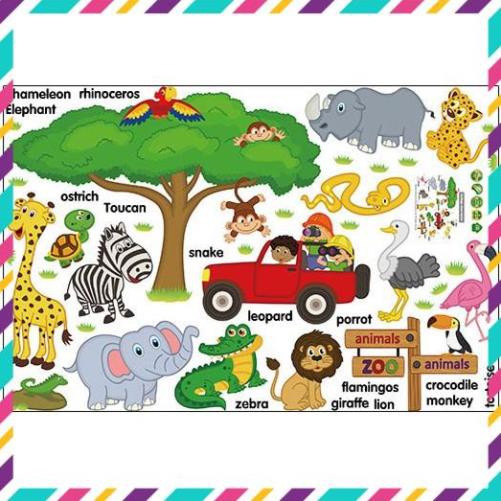 Decal dán tường - Giấy dán tường - Tiếng anh các loài vật - kiddecals - SK9084 Zooyoo