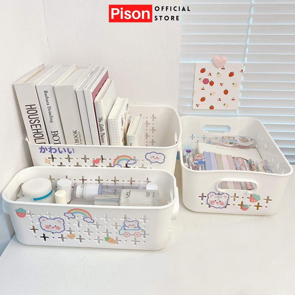 Khay nhựa trắng Hình chữ nhật tặng kèm sticker Pison cho góc làm việc gọn gàng – 1 cái
