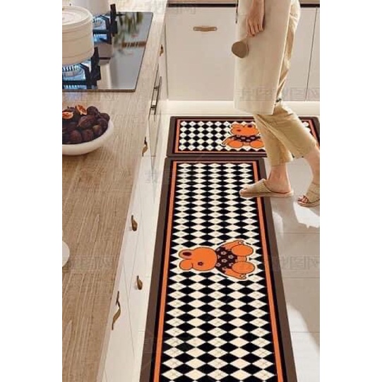 Bộ 2 thảm lau bếp lau chân chải sàn nhà bếp chống trượt 40x120cm và 40x60cm