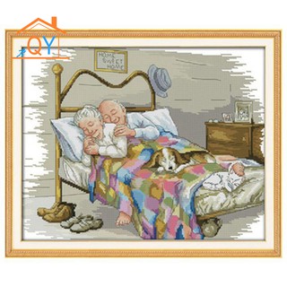 Tranh thêu chữ thập in hình ông bà lão tự hoàn thành tại nhà sáng tạo kích thước 57x46cm