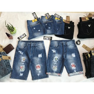 [Nhập mã THOIM5 để giảm giá 5K] Quần short bò nam xước, rách chấp vá màu xanh dương