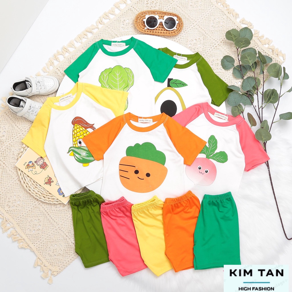 Bộ Cộc Tay MINKY MOM Rau Củ  ⚡FREESHIP⚡ Chất Thun Lạnh Cho Bé Trai, Bé Gái Thoải Mái Thoáng Mát Ngày Hè
