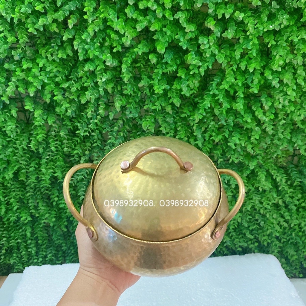 NỒI ĐỒNG 16 x 17 x 14 cm nặng 600 gr  CHẤT LIỆU BẰNG ĐỒNG 100%