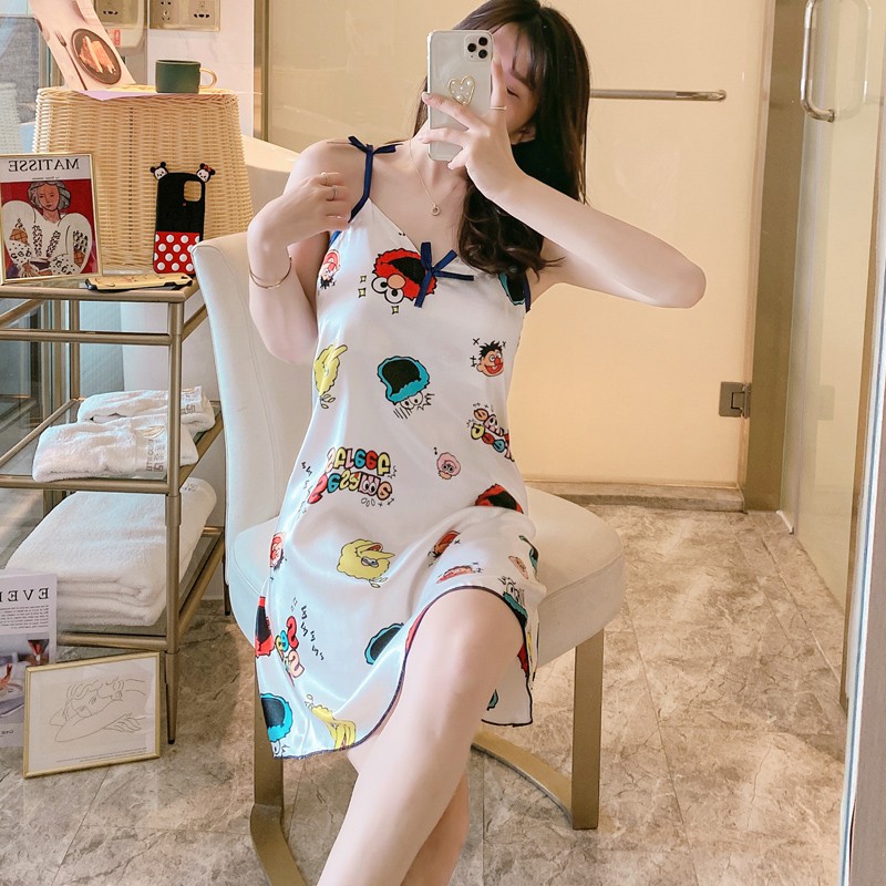 Váy ngủ 2 dây lụa dễ thương dành cho nữ mùa hè,đầm ngủ lụa 2 dây hàng Quảng Châu | BigBuy360 - bigbuy360.vn