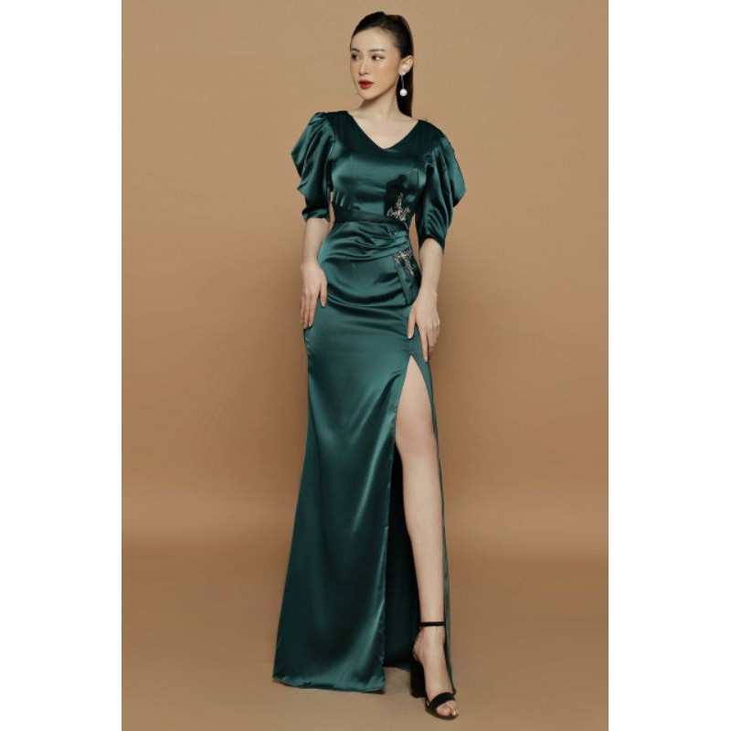 Đầm dạ hội tay phồng đính pha Lê cao cấp có size 2XL tặng hoa tai thời trang