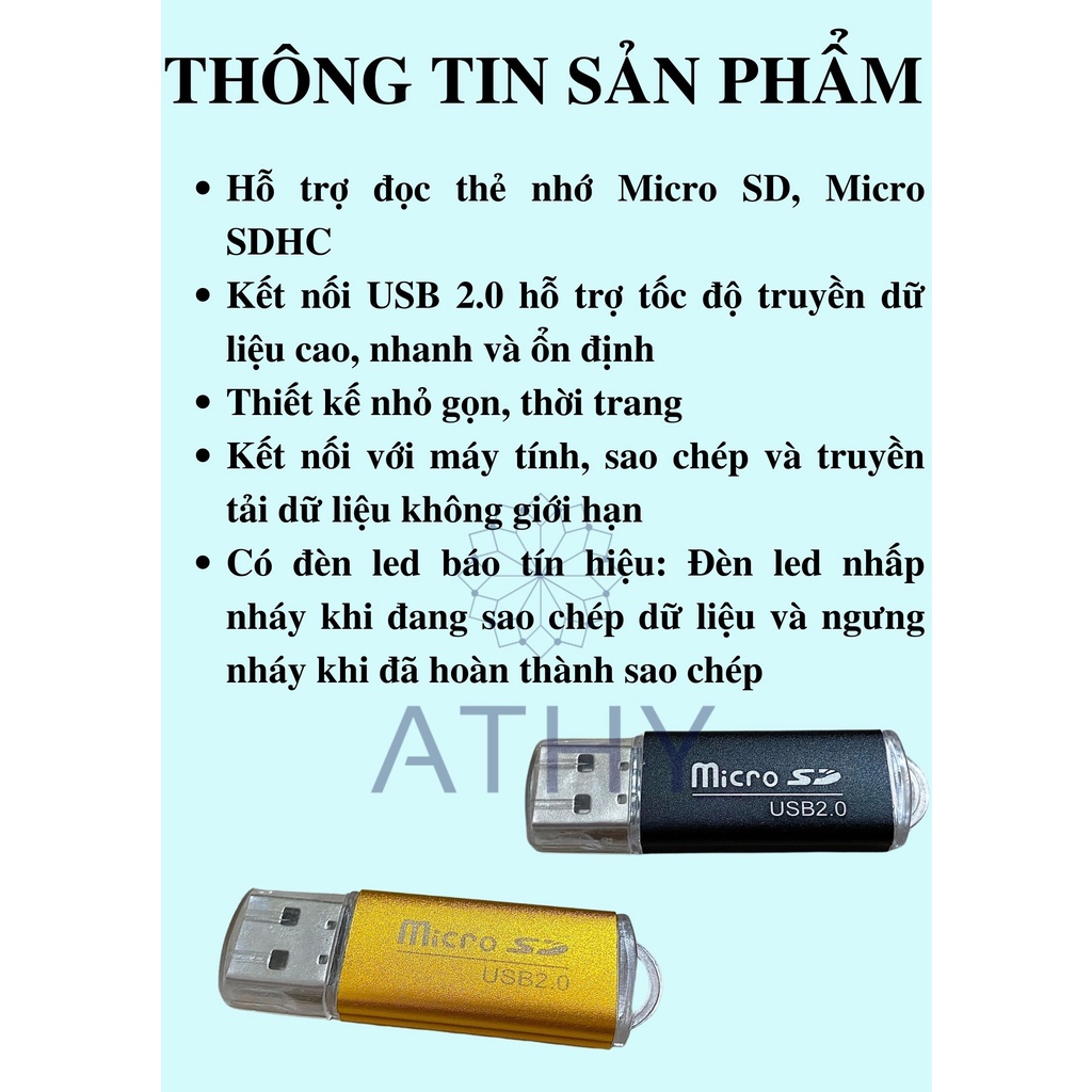 ĐỒ ĐỌC THẺ NHỚ MICRO SD THIẾT KẾ NHÔM cổng USB 2.0 truyền tải dữ liệu lên máy vi tính pc laptop