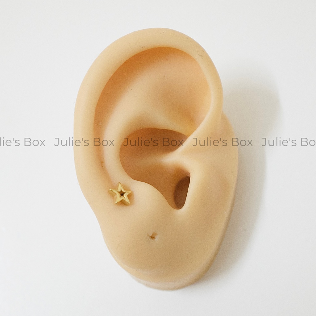 [1 Chiếc] Khuyên Tai Titan Unisex Ngôi Sao Rỗng Màu Vàng Đuôi Bi Không Gỉ Sét Không Ngứa Bông Tai Julies Box 66
