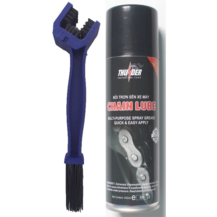 Combo Xịt dưỡng sên Thunder Chain Lube 400ml và bàn chải 3M vệ sinh nhông sên dĩa