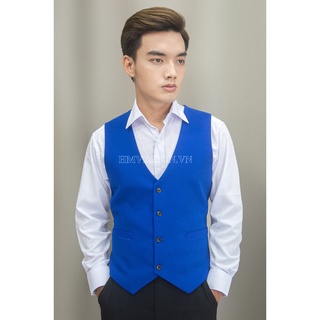 Áo gile nam ôm body màu xanh coban + nơ