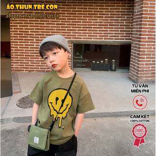 Quần Áo Trẻ Em Áo Thun Ngắn Tay Hình Mặt Cười Chảy Xệ Cá Tính Trendy Cho Bé 100% Cotton