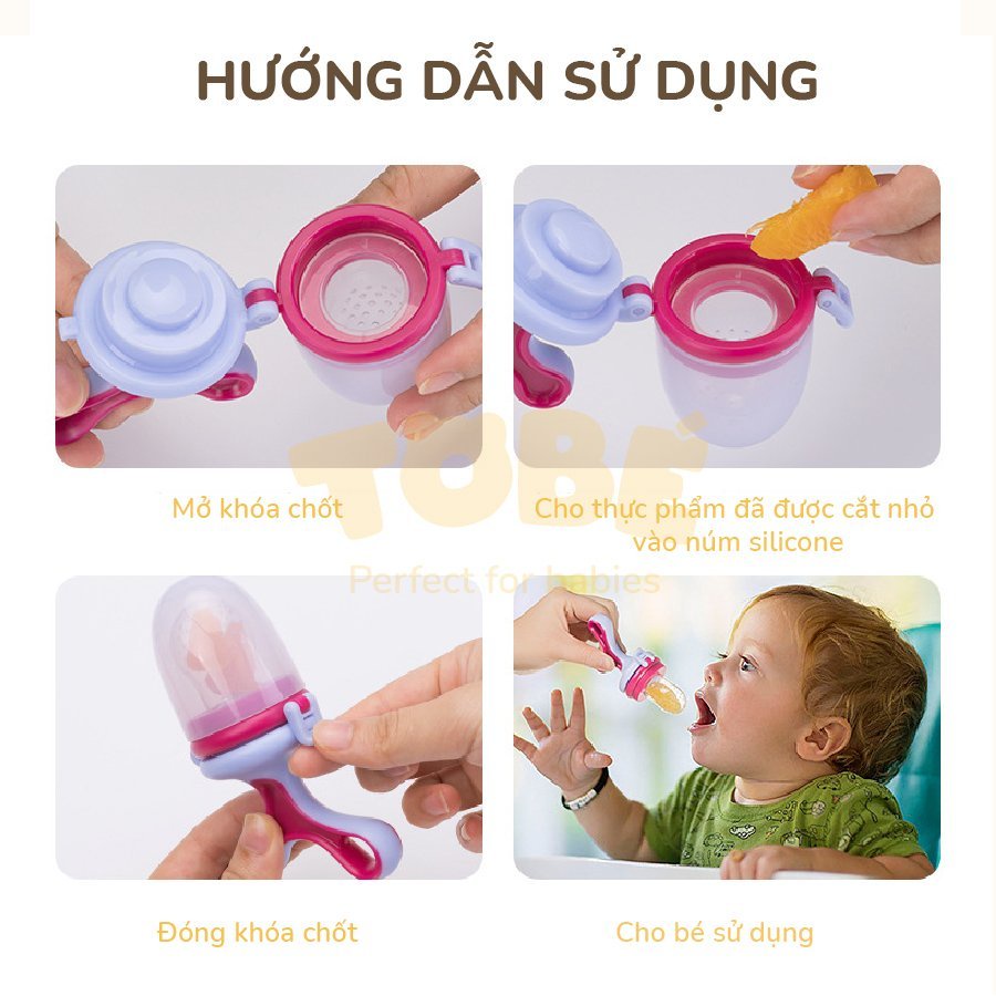 Túi nhai ăn dặm, chống hóc tobe chất liệu silicone cao cấp đa năng kèm 3 núm nhai siêu bền bỉ cho bé yêu 3102