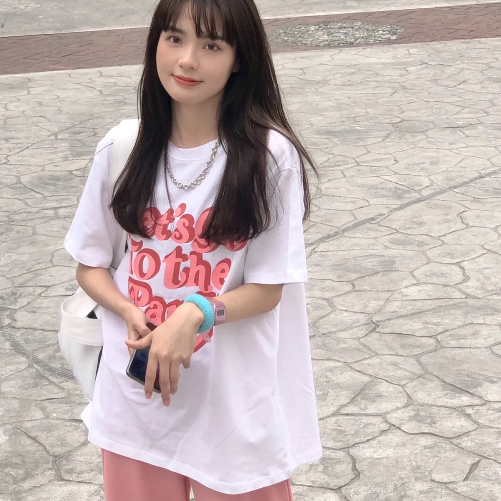 Áo Thun Tay Ngắn Chất Cotton Thiết Kế Dáng Rộng Che Khuyết Điểm