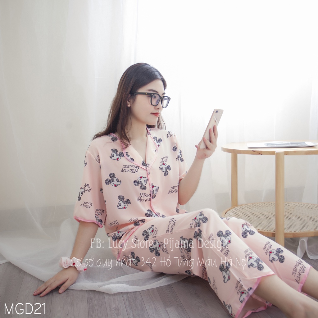 pijama nữ lụa đũi hàn quần áo ngủ cao cấp hàng thiết kế chất vải không nhăn mát lạnh bộ ngủ bò sữa mặc ở nhà