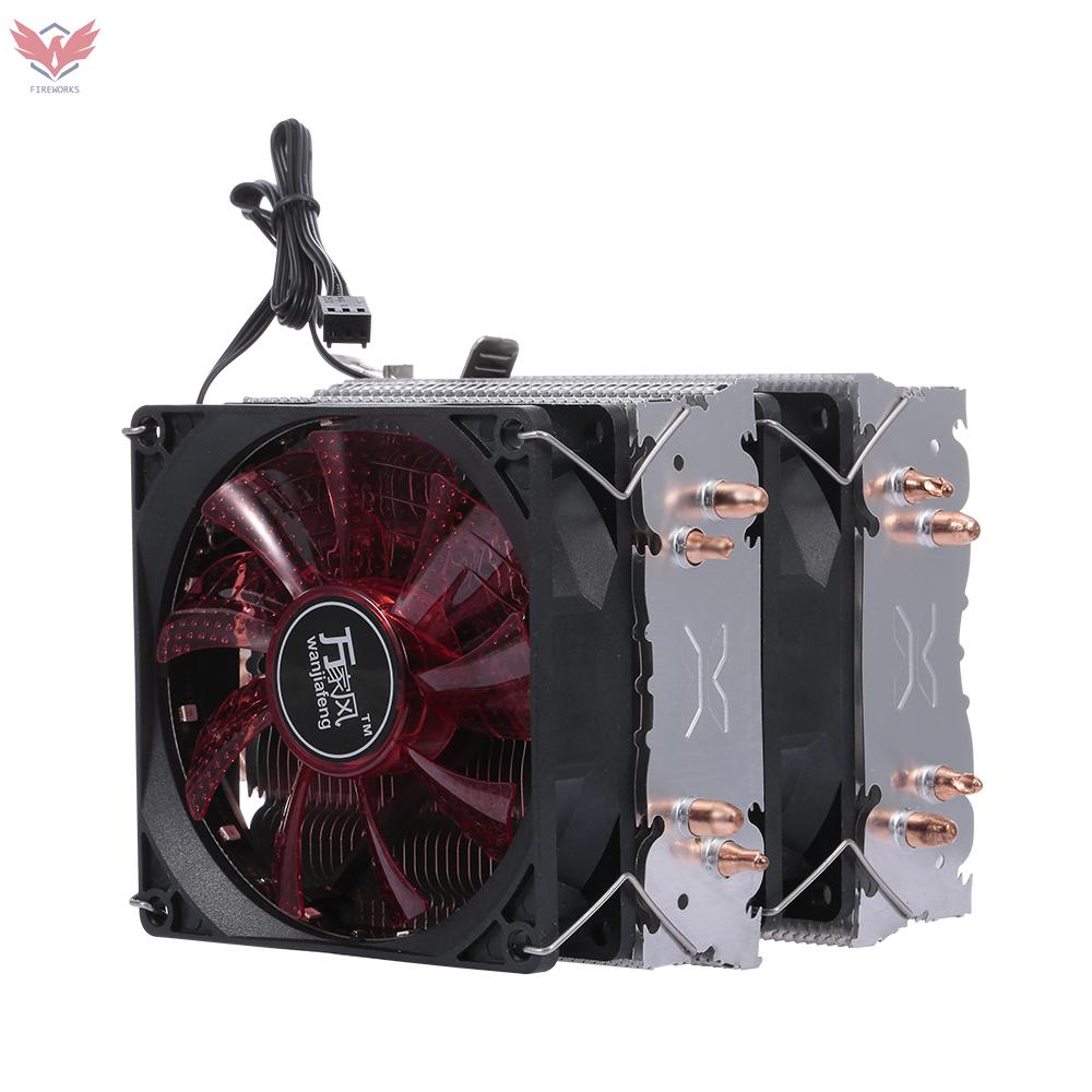 Fire CPU Cooler Fan Heatsink 4 Heatpipe 2 Fans Quiet Heatsink Radiator Support 775/115x/AMD