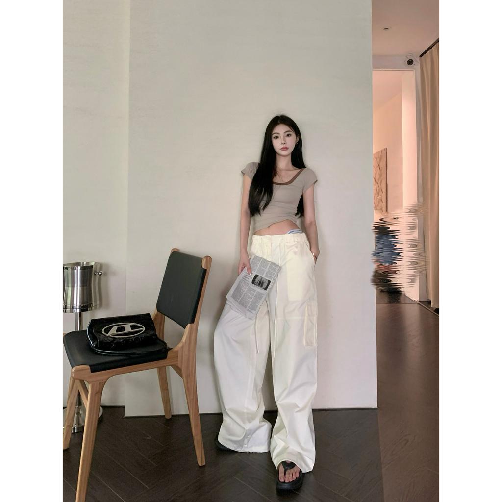 Set Áo Tay Ngắn Cổ Chữ u + Quần Lưng Cao Chất Liệu Co Giãn Tốt Kiểu Dáng Đơn Giản Thời Trang