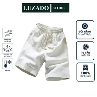 Quần đùi nam LUZADO, quần short nam đũi mềm mát, quần đùi nam mặc ở nhà chuẩn form cạp chun dây rút.