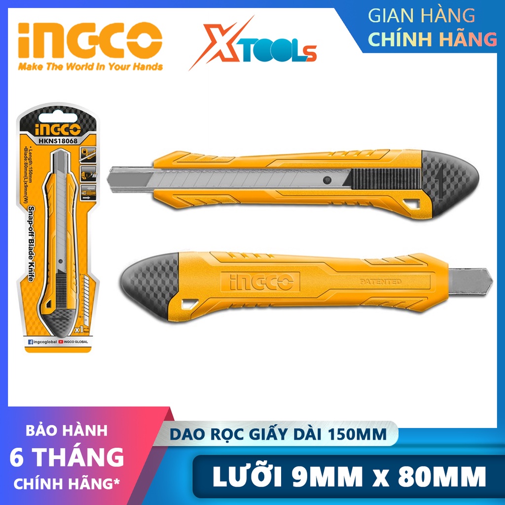 Dao rọc giấy INGCO HKNS18068 dao cắt giấy có chiều dài 150mm, kích thước lưỡi 9mmx80mm sắc bén, nhỏ gọn, độ bền cao