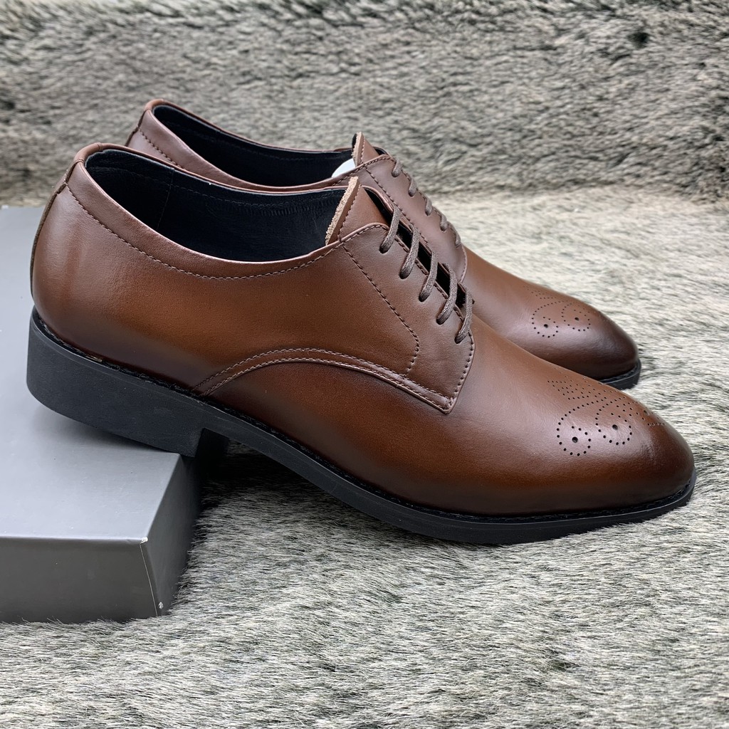 Giầy oxford da bò đục lỗ hoa văn trang trí, giầy công sở buộc dây