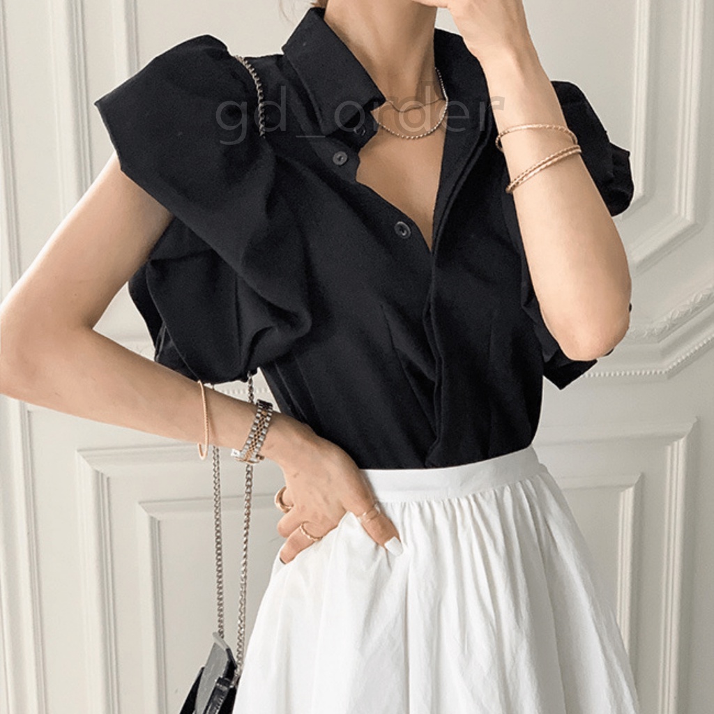 A40|Áo sơ mi công sở tay phồng sang trọng hàn quốc đẹp màu trắng, đen gd_order