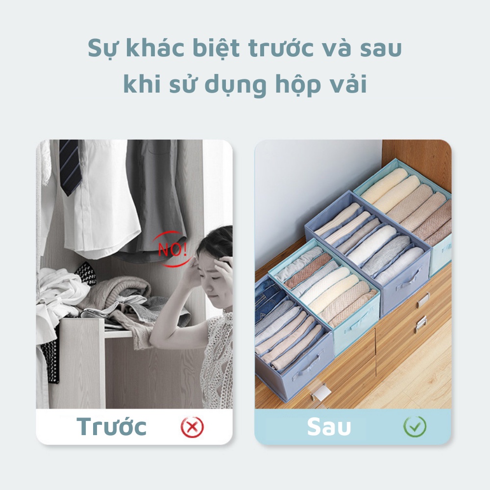 Hộp vải chia 9 12 ngăn đựng quần jean áo sơ mi thun hè thu đa năng khay túi vải cao cấp VNXK sắp xếp gọn gàng tủ đồ Nhật