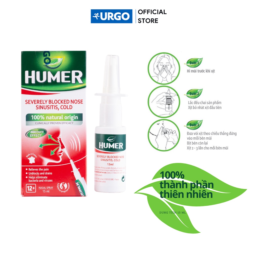 Dung dịch xịt mũi Humer Severely Blocked Nose Sinusitis Cold