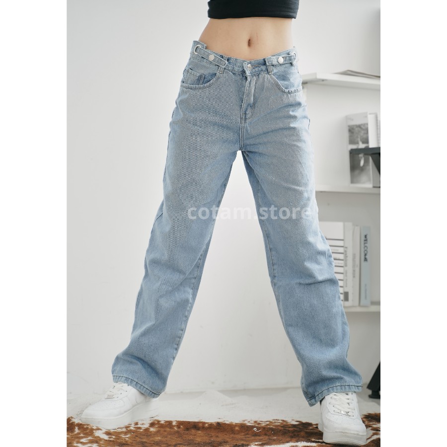 Quần Jean Nữ Ống Rộng, Khuy Bấm Eo điều chỉnh linh hoạt, phong cách dạo phố, Quan bò nữ Ulzzang Unisex, Quần Baggy Nữ | BigBuy360 - bigbuy360.vn