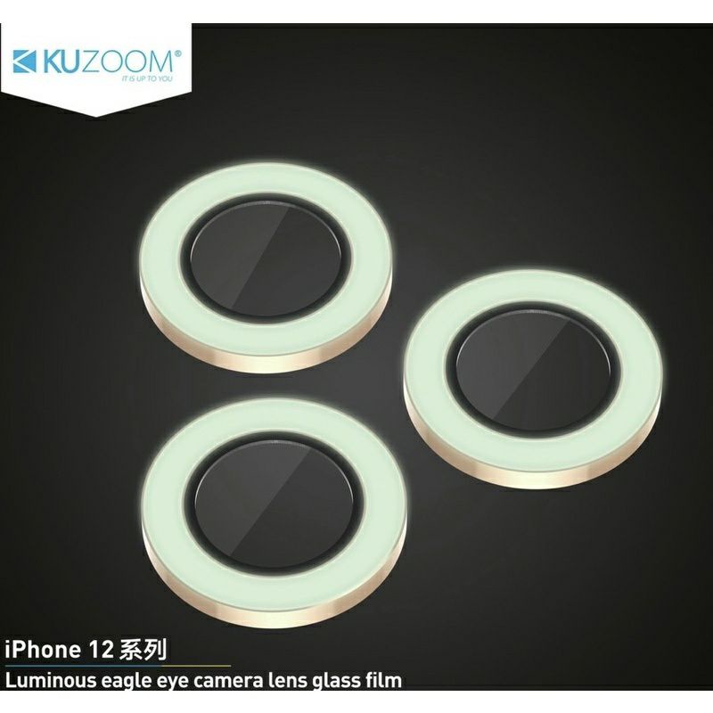 Bộ 3 mắt dán dạ quang phát sáng iPhone 11, 11 Pro Max, 12 Mini, 12, 12 Pro, 12 Pro Max Chính hãng Kuzoom bảo vệ camera