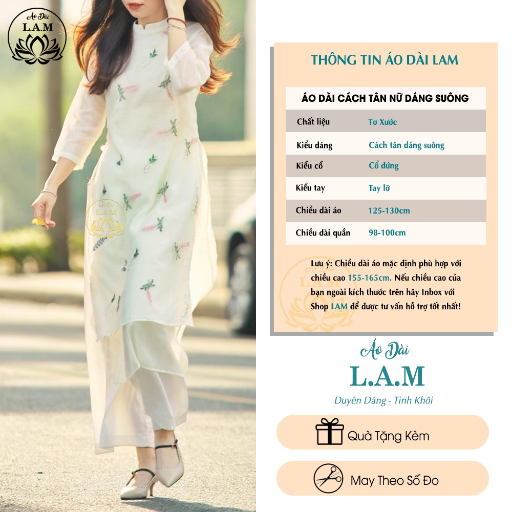 Áo dài cách tân nữ dáng suông, chất liệu tơ xước cao cấp