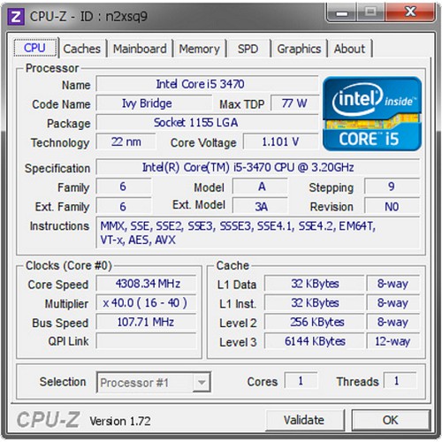 CPU Intel core i5 3470 up to 3,6 Ghz socket 1155