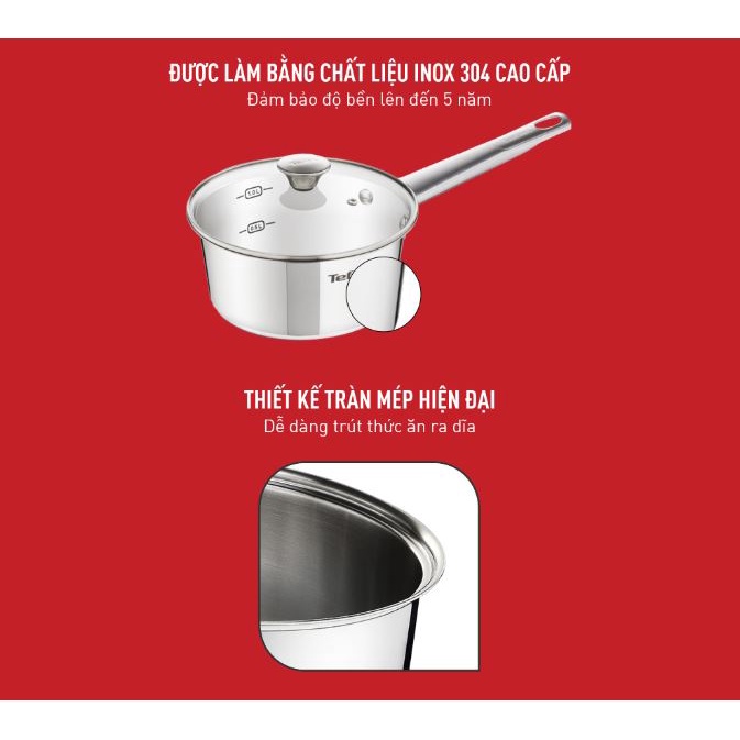 Bộ 3 nồi inox 304 chống dính đáy từ Tefal Simpleo 3 cái 16cm 20cm 24cm cho mọi loại bếp B9052395 B907S644 B9054495