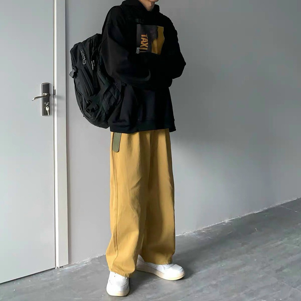 Quần baggy ống xuông kaki màu Vàng