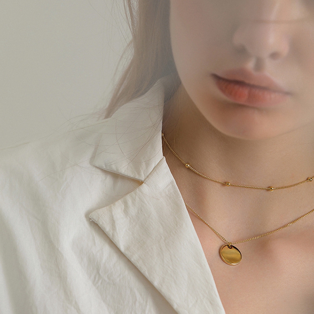 Cod In Stock New Simple Retro Gold Silver Round Beads Pendant Necklace Multi-layer Chain Choker for Ladies Party