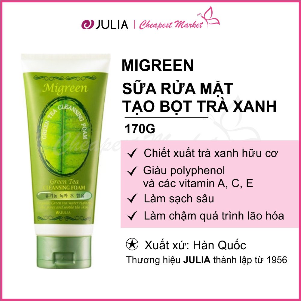 Sữa Rửa Mặt Làm Sach, Se khít Lỗ Chân Lông Ngừa mụn, Sáng Da MIGREEN Hàn Quốc 170g