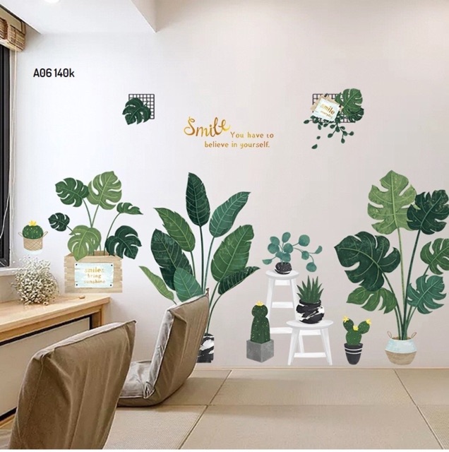 Decal dán tường chậu cây xanh size to | BigBuy360 - bigbuy360.vn