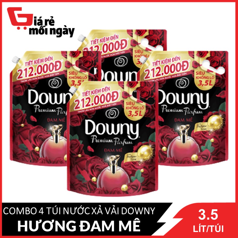 [Nguyên thùng] Combo 4 túi Nước xả vải Downy Đam mê (Đỏ) túi 3.5L X4
