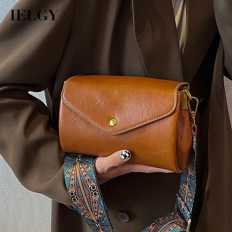Túi đeo chéo IELGY hình vuông nhỏ dây bản rộng thoải mái phong cách retro cho nữ