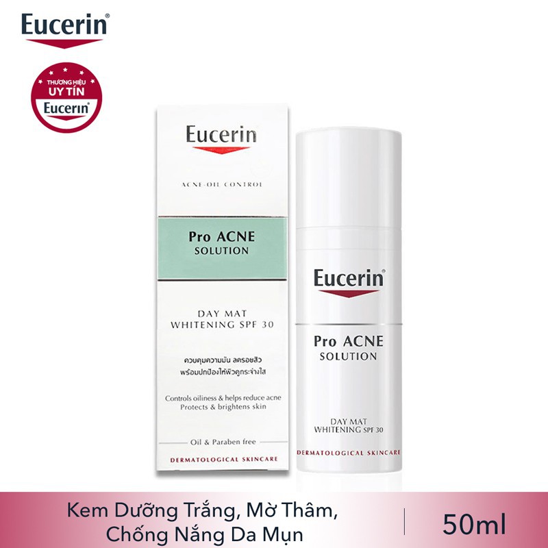 [CHÍNH HÃNG] Kem Dưỡng Giảm Mụn EUCERIN Pro Acne Day Mat Whitening SPF30 Trắng Da, Mờ Thâm, Chống Nắng 50ml