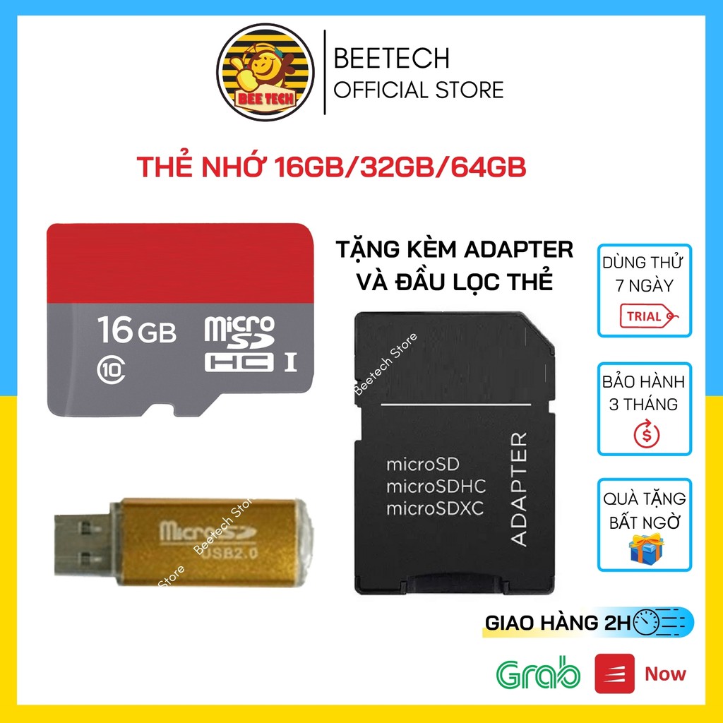 Thẻ nhớ tốc độ cao 16Gb/32Gb/64Gb, tặng kèm đầu lọc thẻ và Adapter - Beetech